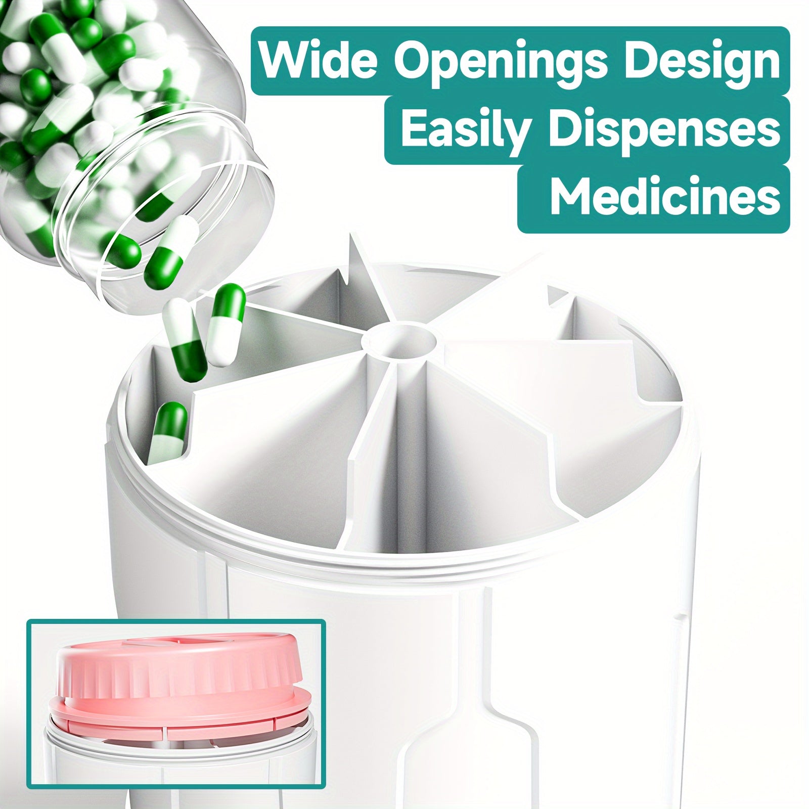 Large Pill Organizer Dispenser for Adults with 7 Compartments Travel Medication Box