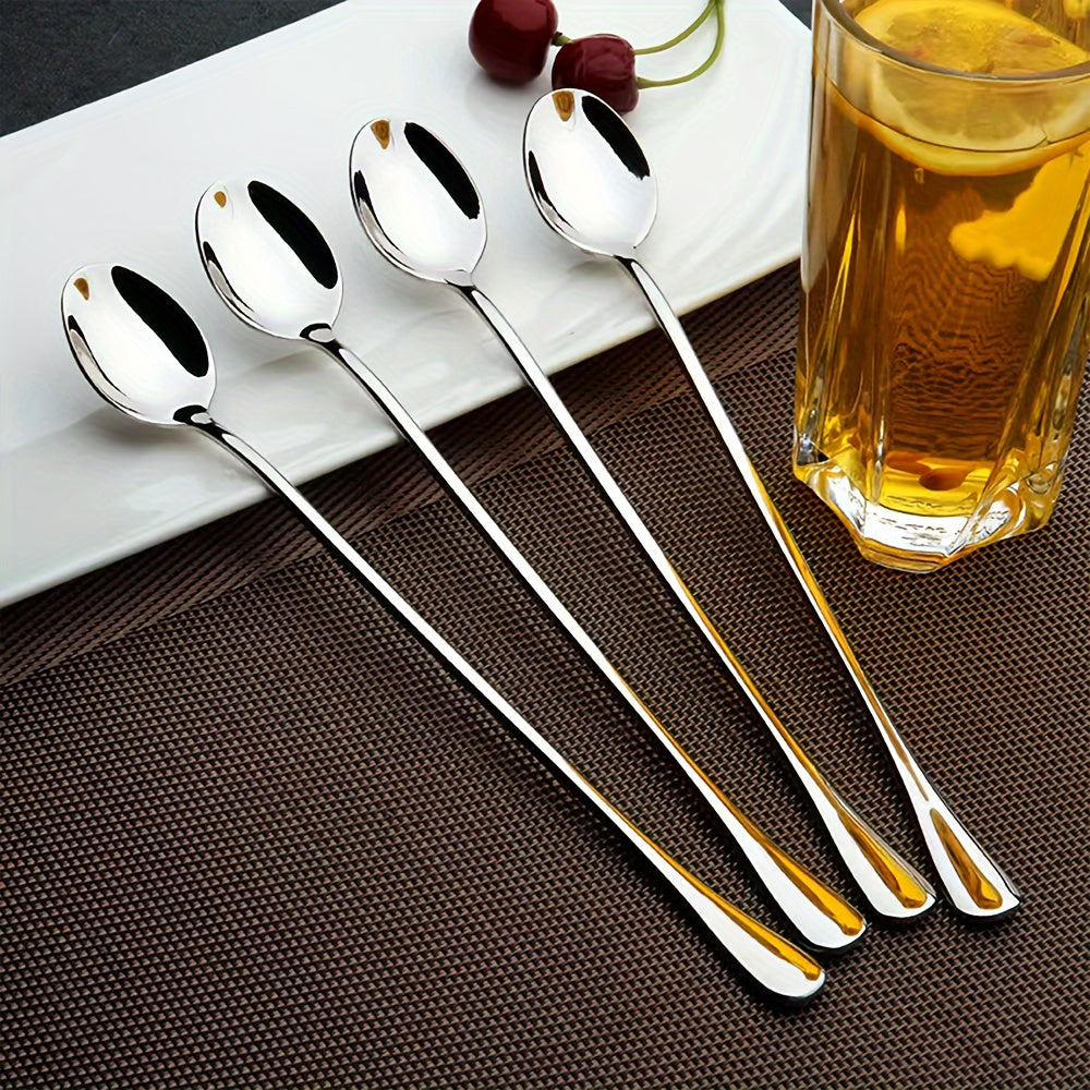 Stainless Steel Long-Handled Spoon for Coffee Tea Ice Cream Stirring 2/4 Pack