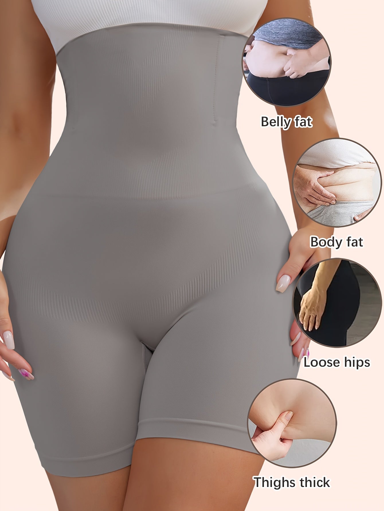 Women's High-Waist Tummy Control Shapewear Shorts Seamless Knit Polyamide Solid