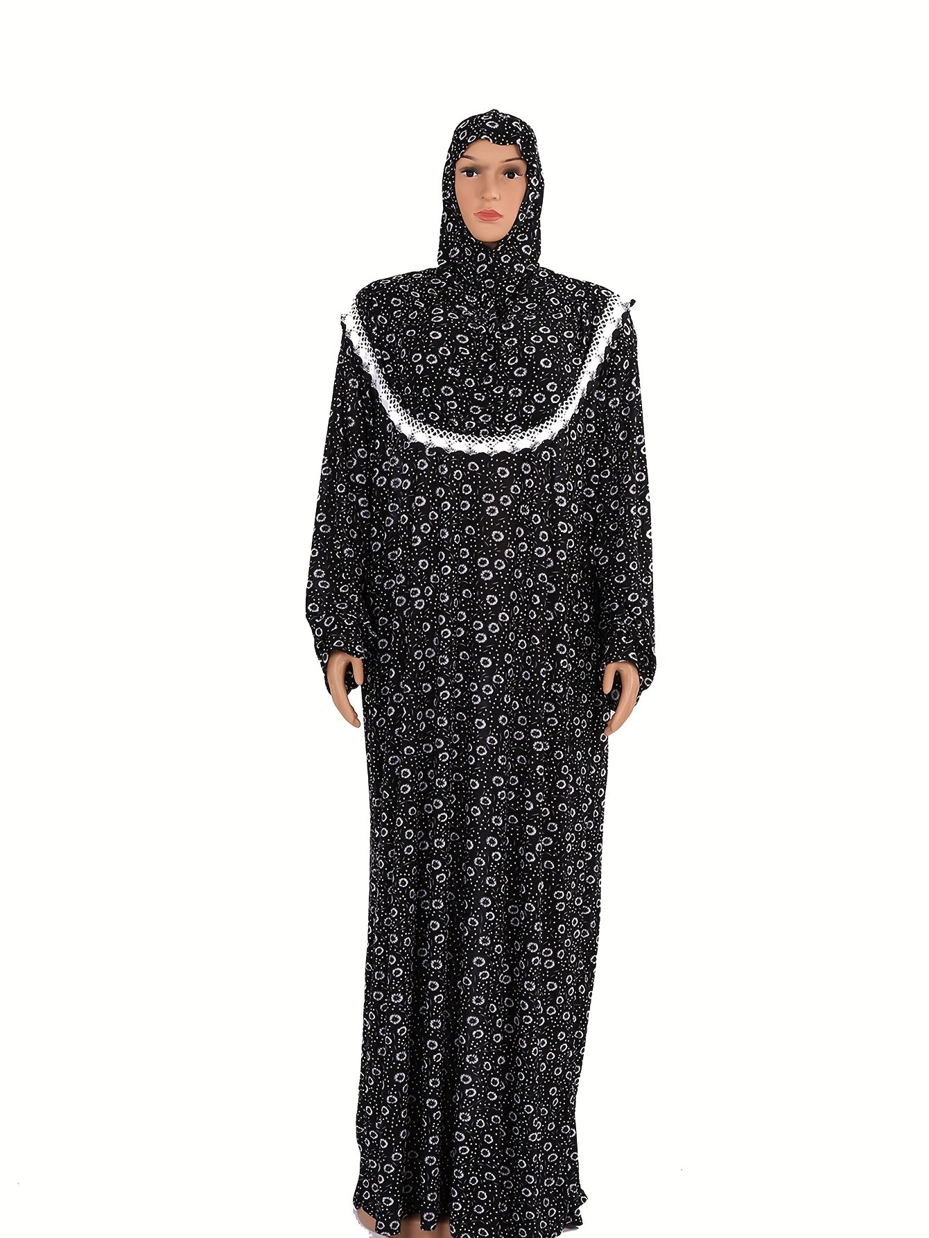 Plus o'lchamdagi musulmon abaya kiyimi ro'ba - modest gul bosma uzun qo'lqopli kiyim, yoping