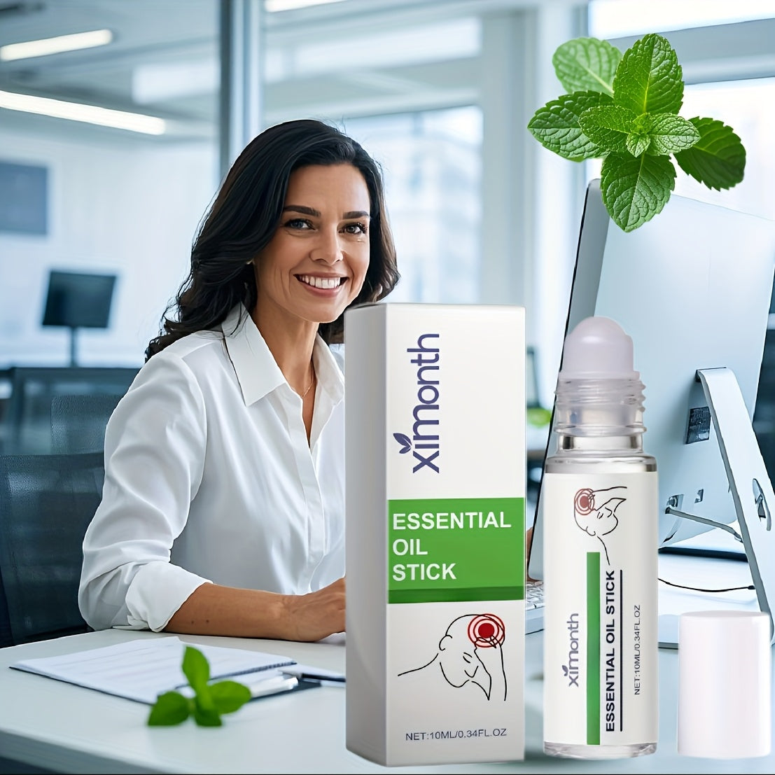 Esencia de menta y lavanda en roll-on para cuidado de las sienes, cuello y muñecas, set de 1, 2, 3 o 4