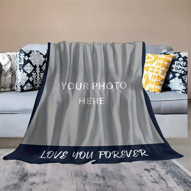 Personalized Photo Throw Blanket with Love You Forever Text Flannel Fleece All-Season Gift for Couples or Parents