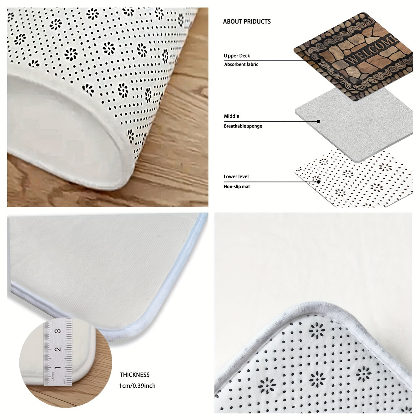 Pebble Print Doormat ichki va tashqi foydalanish uchun, sirpanmaydigan, dog'ga chidamli polyester mato