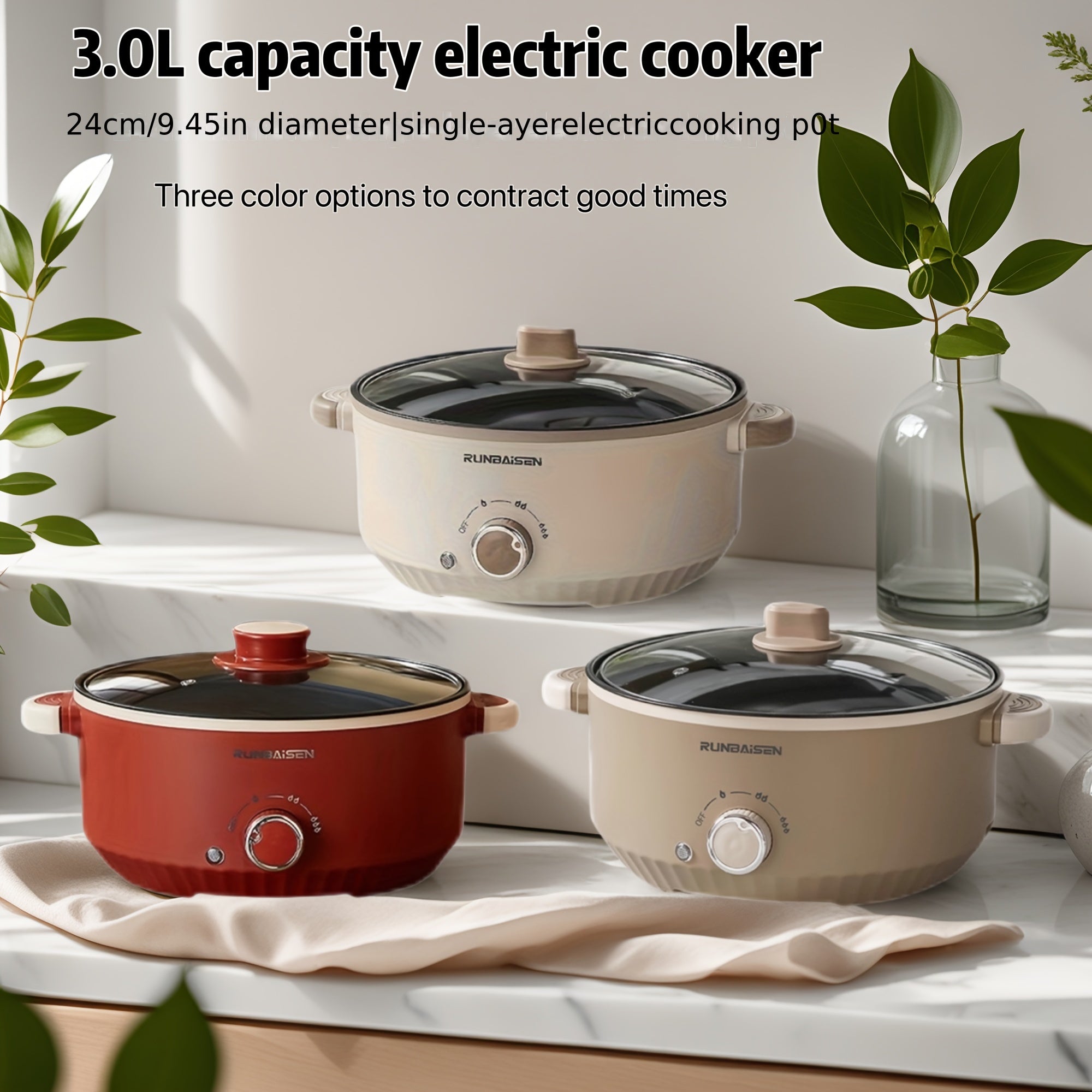 24cm Electric Cooking Pot Non-Stick Multi-Functional Quick Heating for Home Dorm Party
