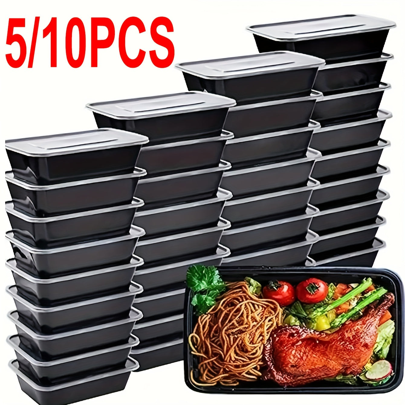 Set of 5 BPA-Free Plastic Lunch Boxes with Secure Lids for Food Storage