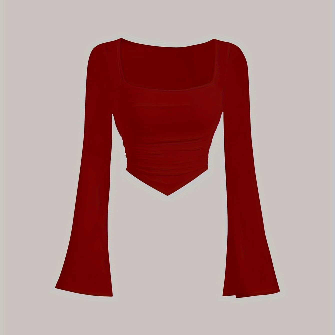 Ayollar uchun kvadrat bo'yinli, bir rangli futbolka, polyester to'qimachilik matosidan tayyorlangan. Qisqa uzunlik, cho'ziluvchan tor moslik bilan bahor/kovak ko'rinishi uchun zamonaviy.