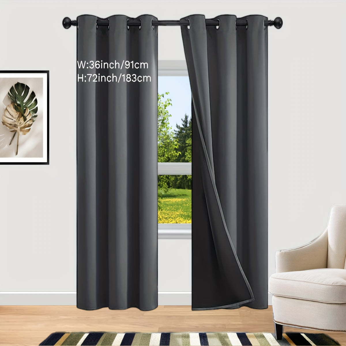 Bedroom Curtains Set with Coated Insulation Blackout Grommet Design 2 Pieces