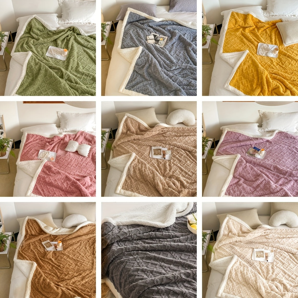 Cozy Fleece Throw Blanket 1-Piece Dual-Sided Soft Polyester for Bedroom and Living Room in Green Blue Yellow