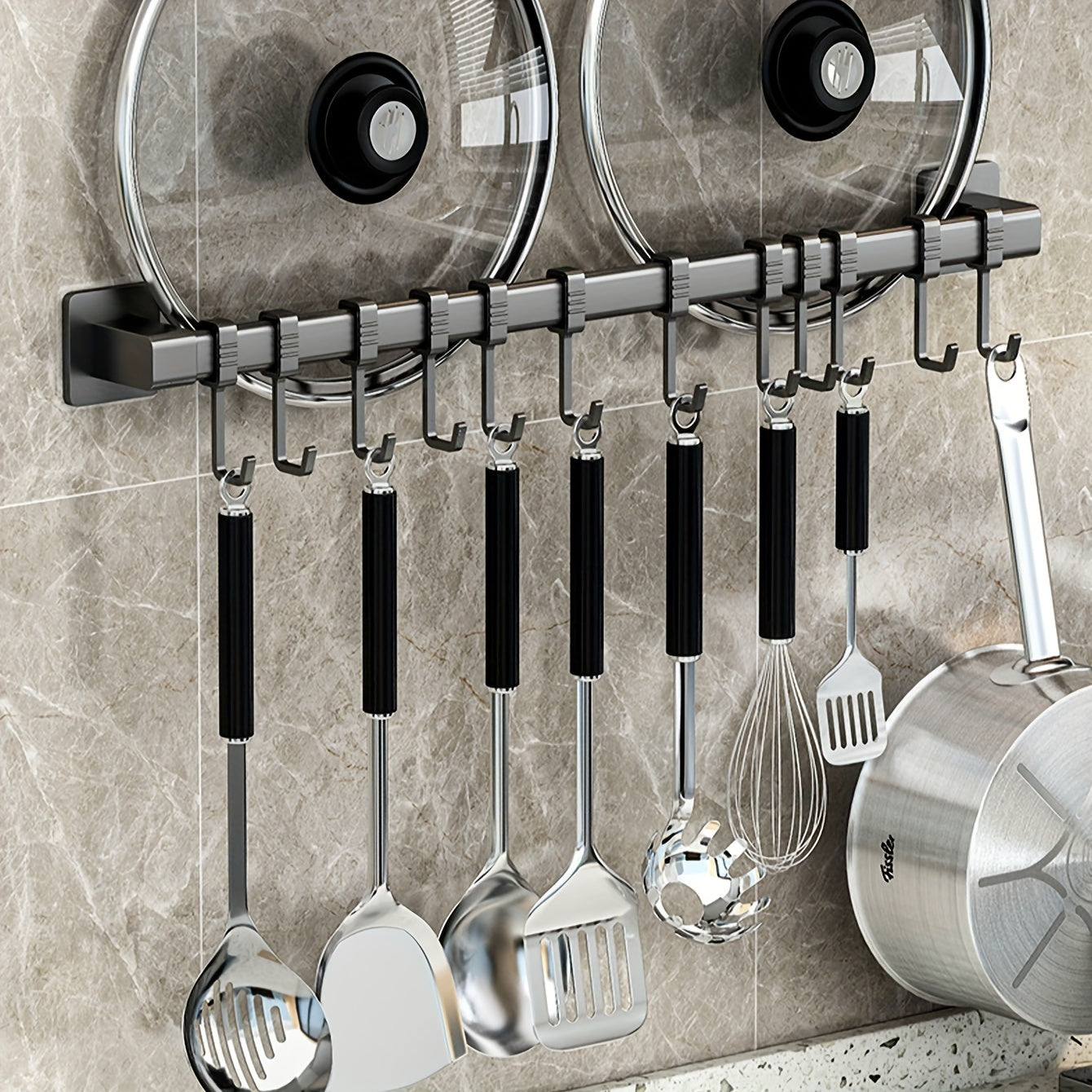Wall-Mounted Kitchen Organizer with Spatula Hook for Utensils and Bathroom Essentials