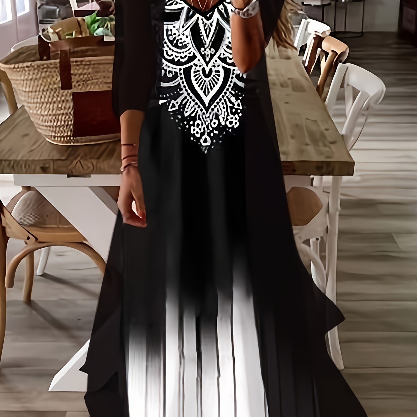 Vintage Floral Printed Short Sleeve Dress with Pleats and Fake Two-Piece Design