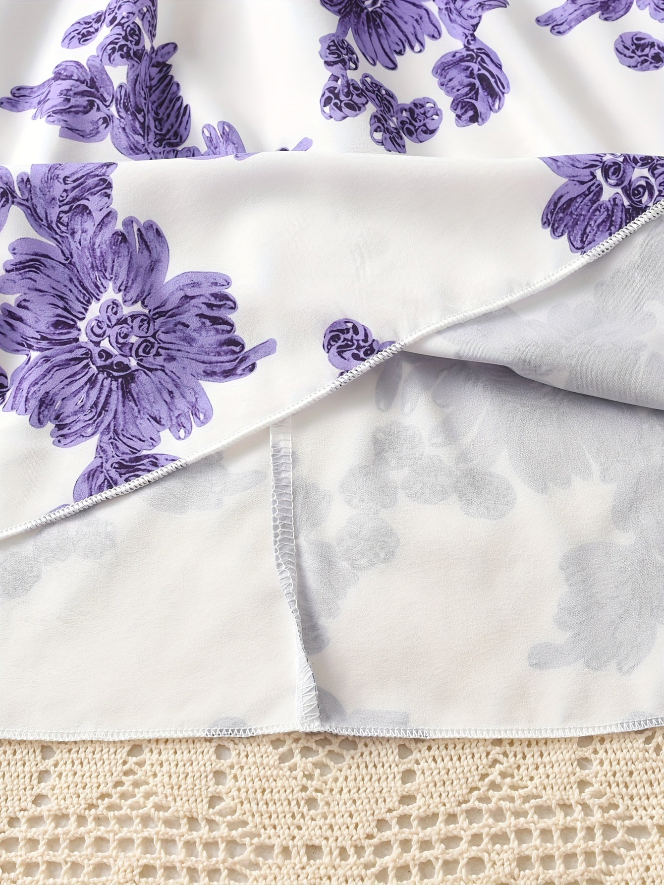 Girls Summer Floral Dress with Ruffle Sleeves Knee-Length Polyester Knit Belt Lavender White