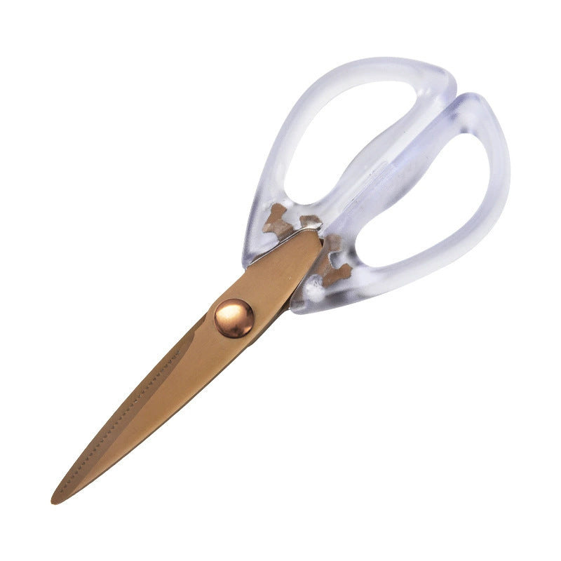 Stainless Steel Scissors with Gold Finish and Clear Handle for Kitchen and Office