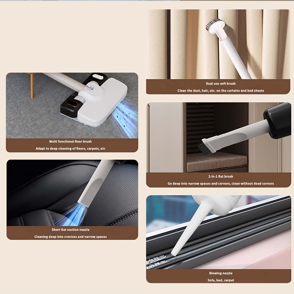 6000mAh quvvatlanadigan batareyali qo'l vakuum tozalagich, USB zaryadlash bilan 5-in-1 portativ chang tozalagich, 45dB shovqinsiz ishlash, 6.5KPa so'rish kuchi, avtomobil, uy, ofis va uy hayvonlari uchun mos