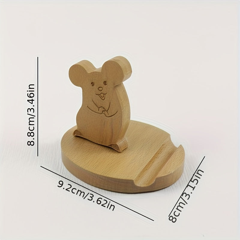 Wooden Mouse Phone Stand Desk Accessory Perfect Party Gift