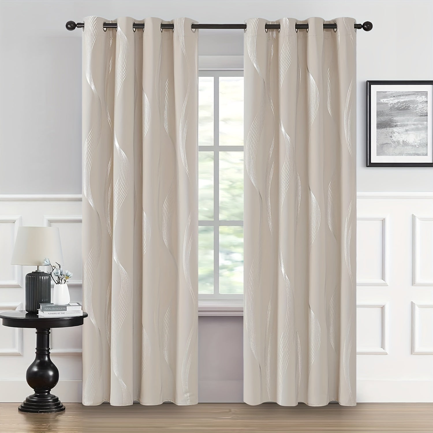 Contemporary Blackout Curtains 2 Pieces Woven Polyester Grommet Top Room Darkening