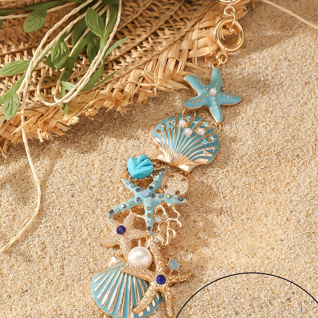Ocean-Inspired Shell and Starfish Rhinestone Necklace and Anklet Set Zinc Alloy Jewelry for Women