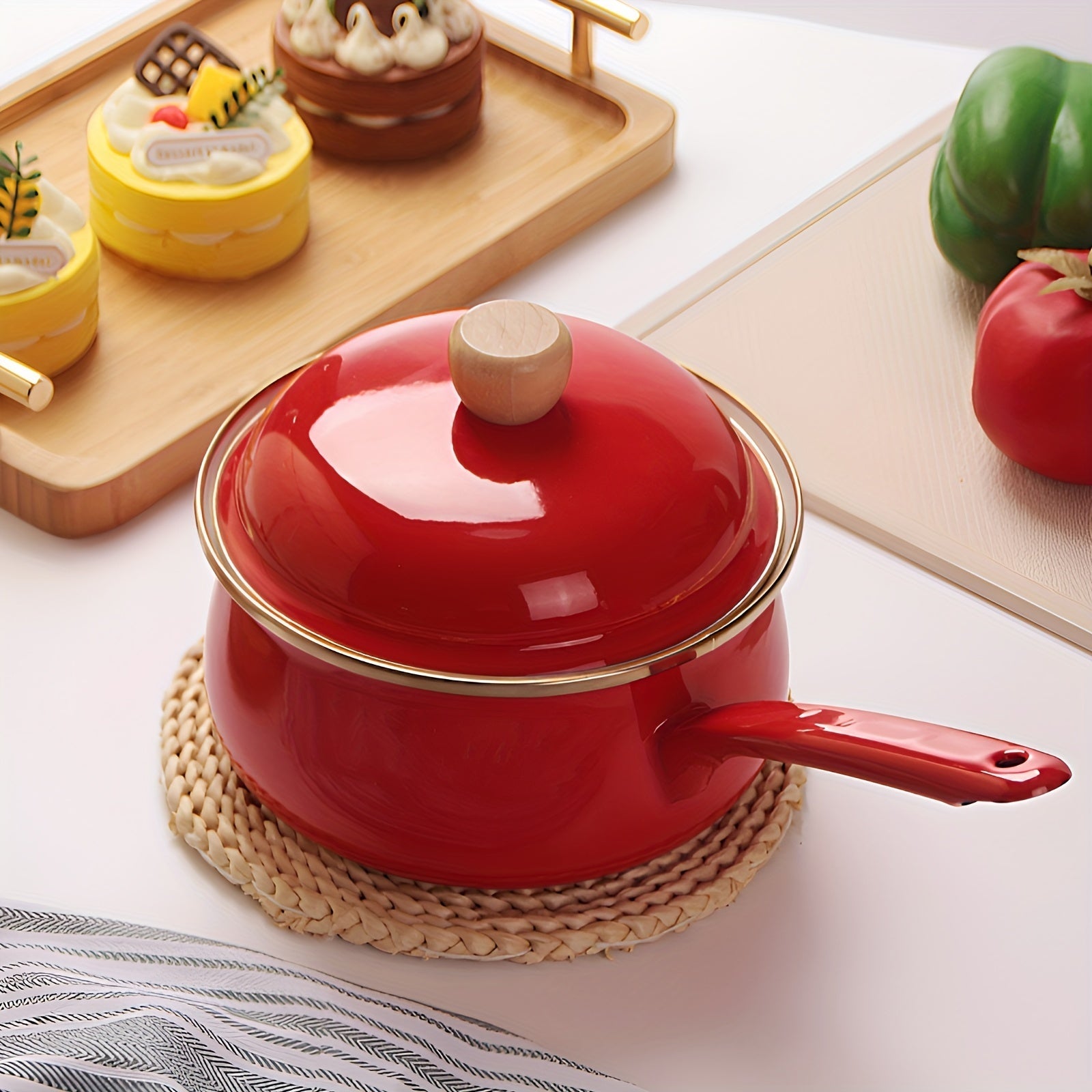 Enamel Cookware Pot with Lid and Handle Non-Stick Dishwasher Safe for Home and Restaurant Use