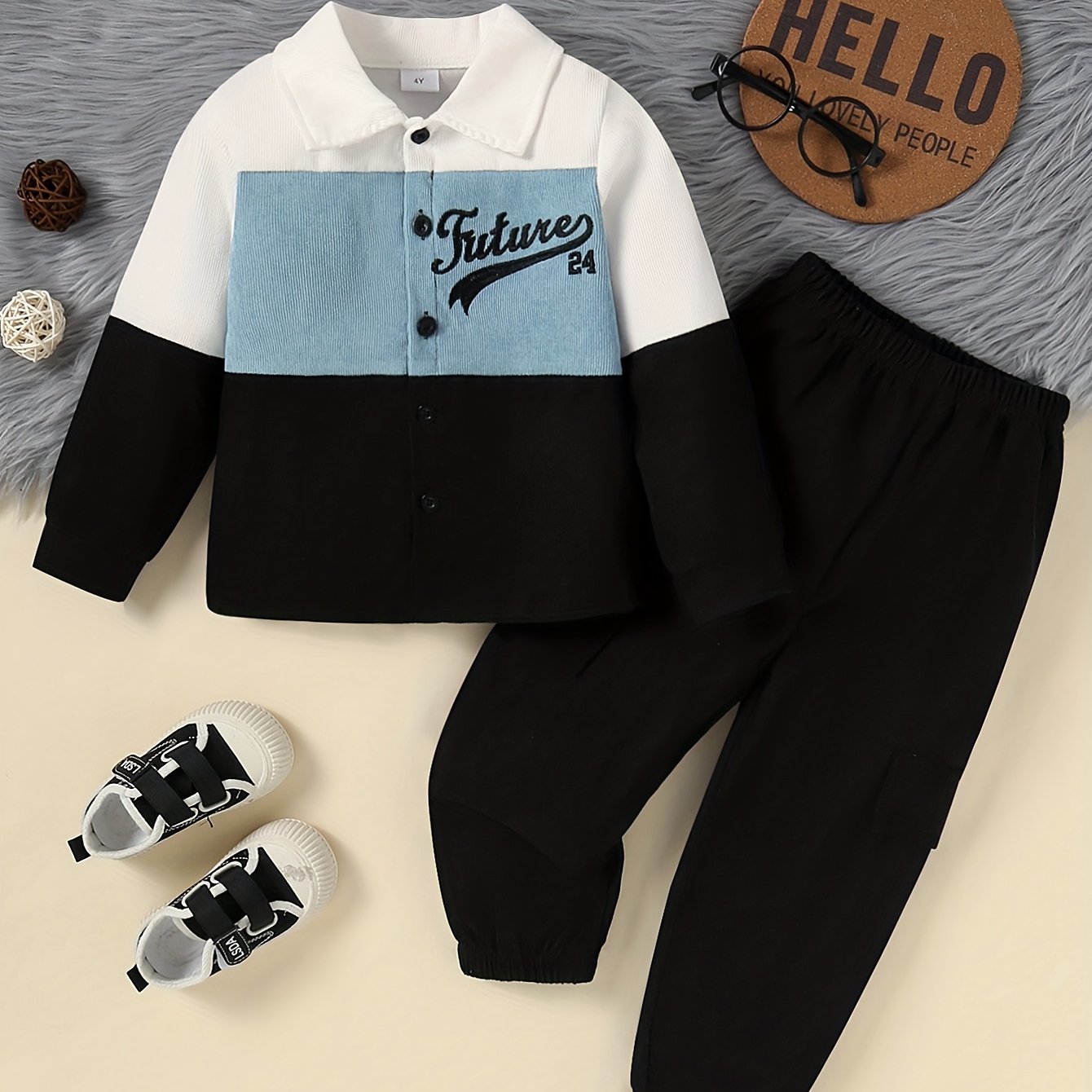 Men's Corduroy Patchwork Jacket and Trousers Set Fall Winter Outdoor Casual