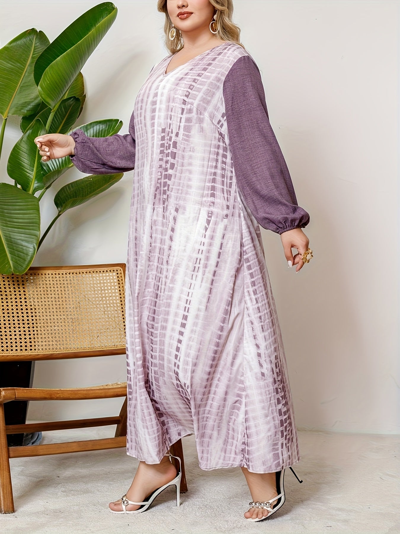 Plus o'lcham ayollar uchun V-yuqa maxi kiyi, kundalik va rasmiy, barcha mavsumlar uchun