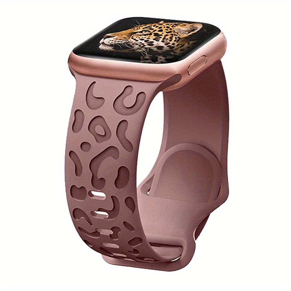 Waterproof Silicone Watch Band for IWatch Series 8 7 6 5 4 3 2 SE Leopard Engraved