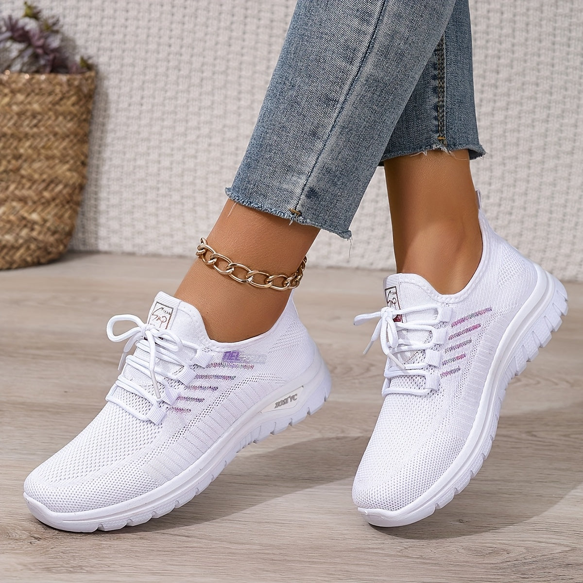 Women's White Plus Size Casual Sneakers Breathable Fabric Comfort Lace-Up