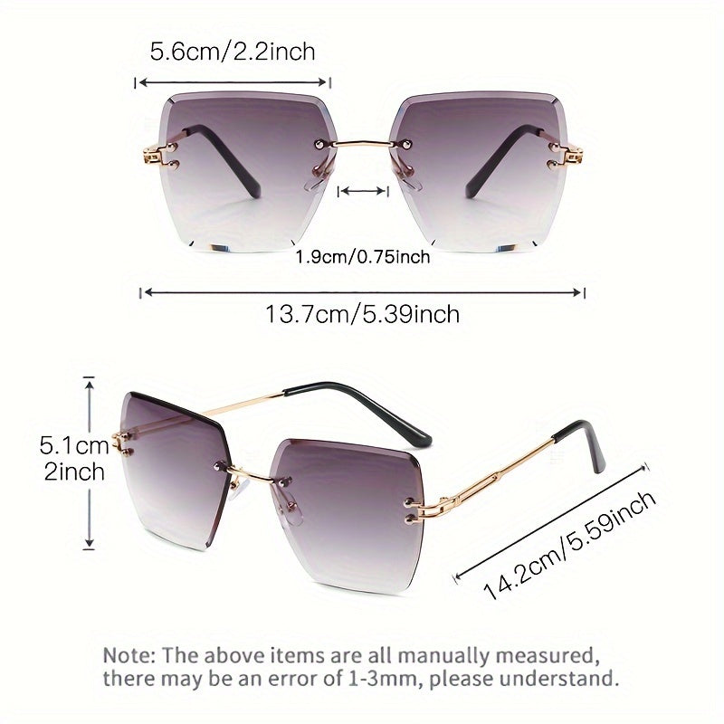 Women's Oversized Rimless Sunglasses with Gradient Lenses and Hollow Out Temples