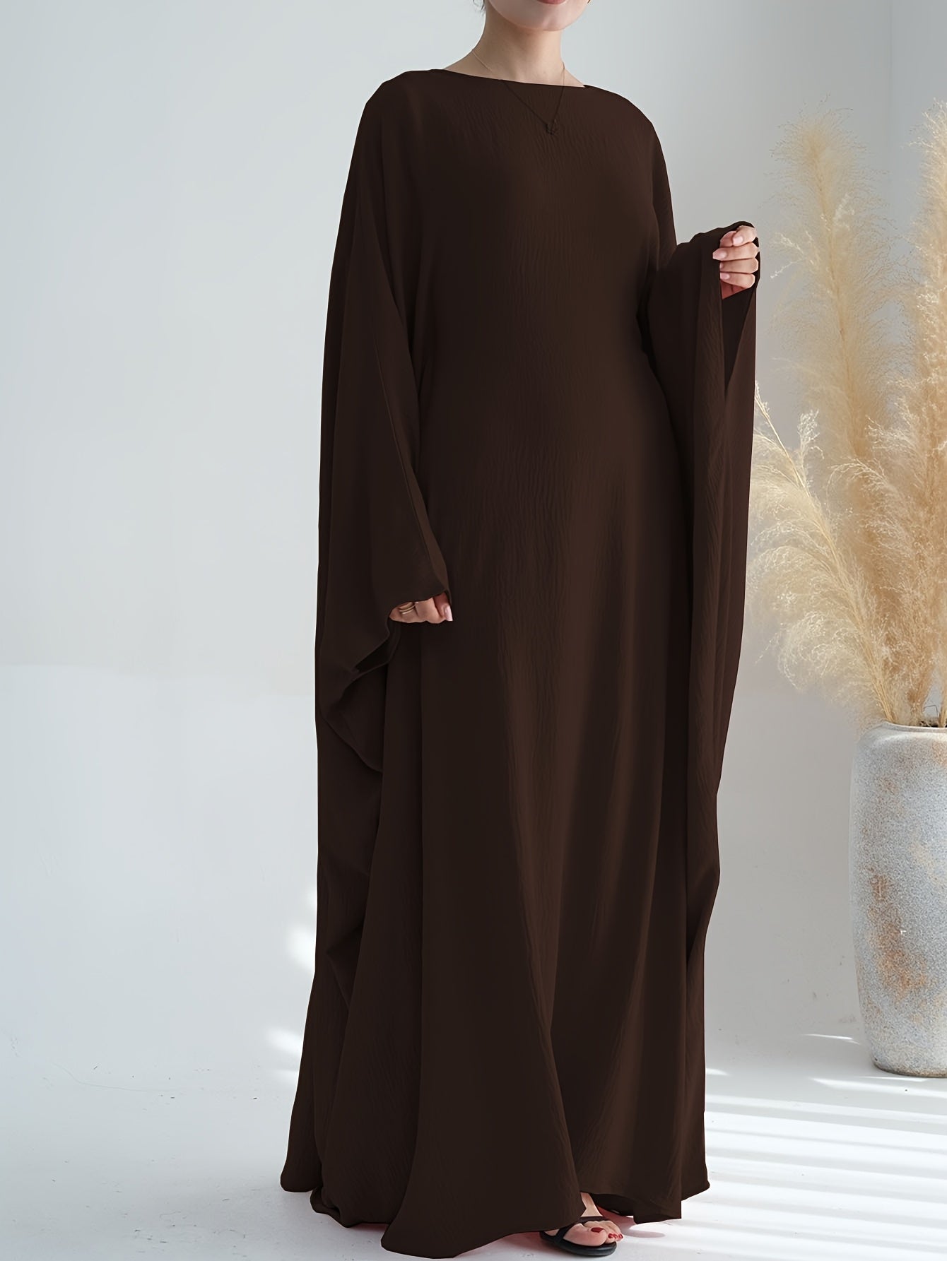 Ayollar uchun katta o'lchamli V-shakllı batwing maxi kiyi, erkin fit, oqimli, bir rangli