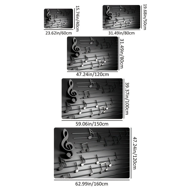 3D Musical Note Rug Non-Slip Lightweight Machine Washable Polyester for Living Room Bedroom Entrance