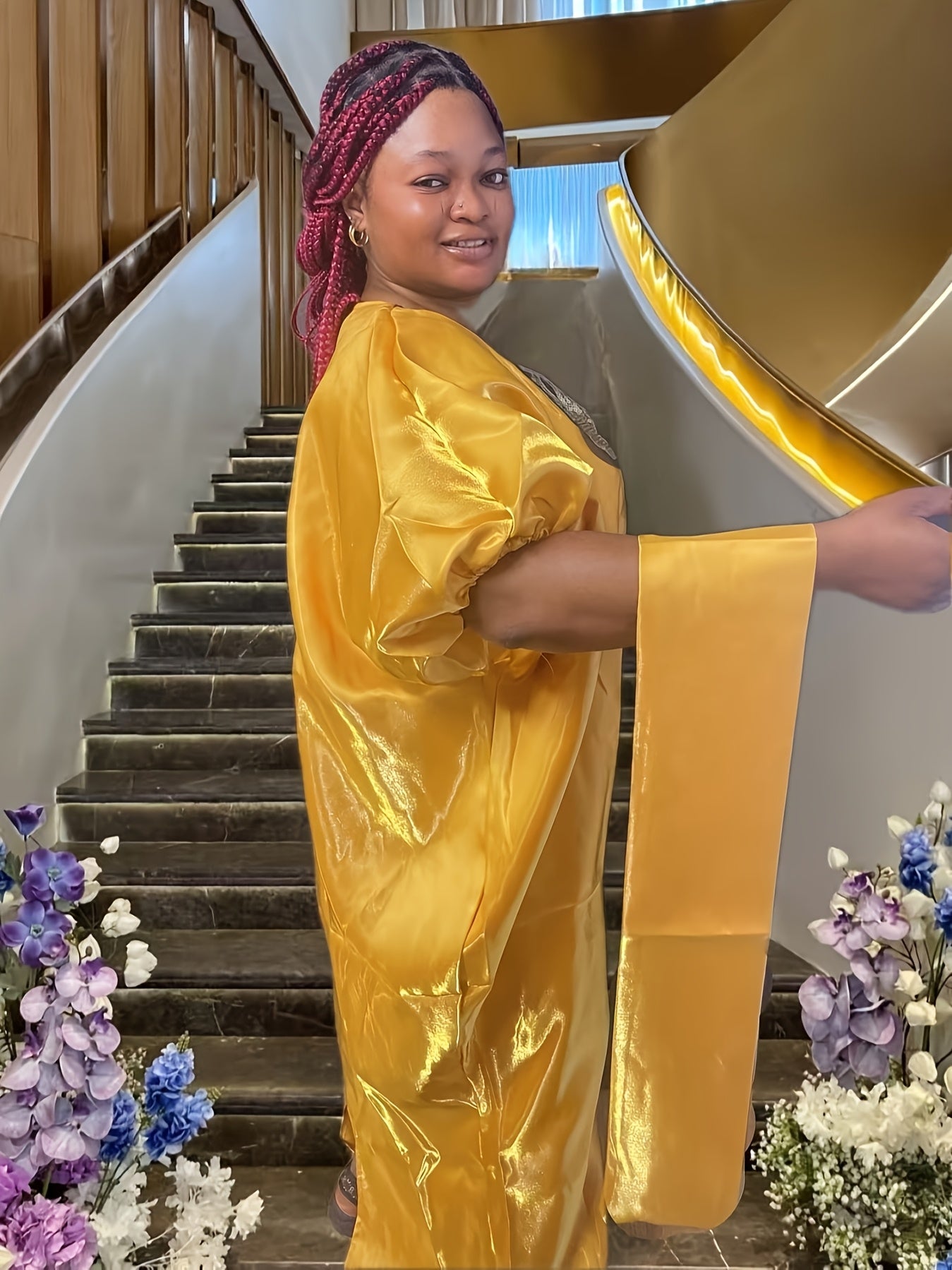 Women's Plus Size Sequin Maxi Dress with Round Neck Batwing Sleeves