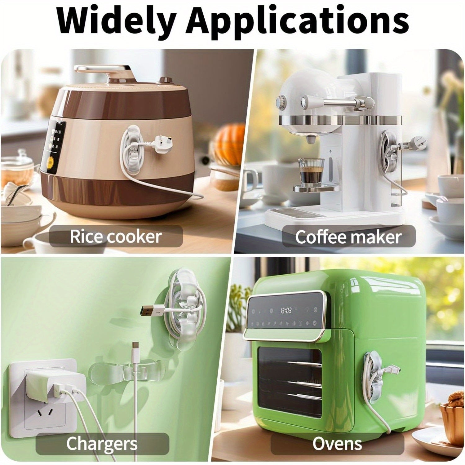 6 ta Shaffof Kabelni Boshqarish Lentalari - O'rnatiladigan Oshxona Qurilmalari Kabel Tashkilotchilari - Mikserlar, Bosim Pishirgichlar, Blenderlar, Qahva Pishirgichlar va Boshqalar uchun Mustahkam Kabel Ushtiruvchilar - Isiga va Koroziya Qarshi