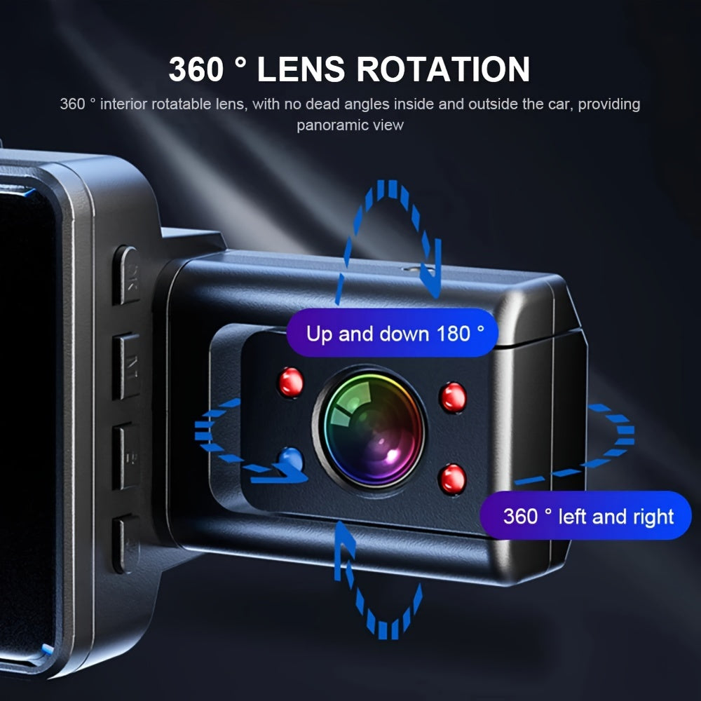 Car Dash Cam with Dual Lens 360° Rotation Parking Surveillance 720p LCD