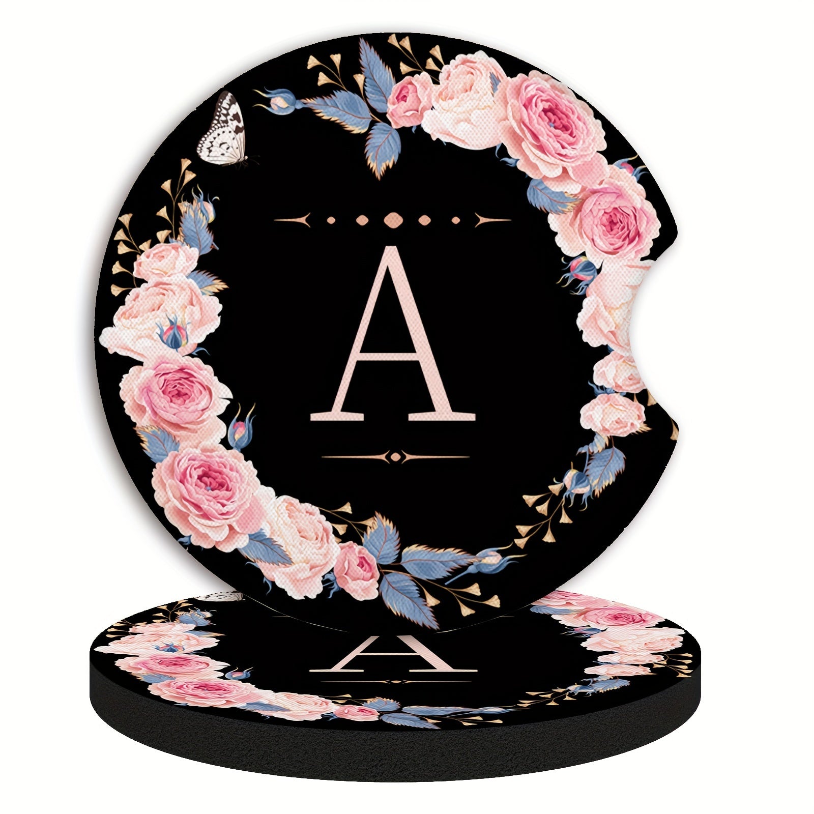 Unisex Rubber Car Coasters 2 Pack Waterproof Floral Monogram Drink Holders