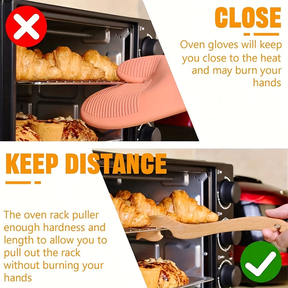 Wooden Oven Rack Puller with Long Handle for Safe Removal from Kitchen and Toaster Ovens
