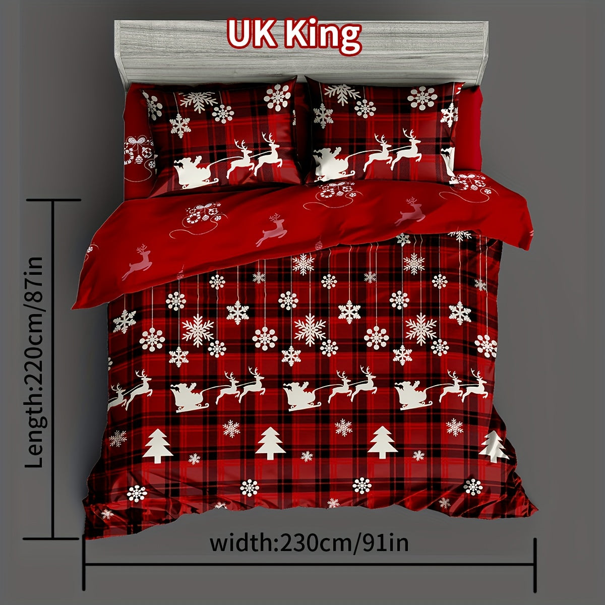 Christmas Duvet Cover Set 3 Pieces Checkered Xmas Tree Elk Snowflake Bedding