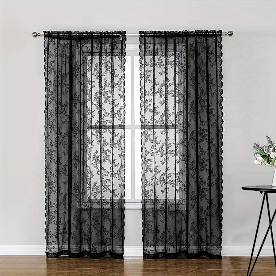 Qora tikanli pardoz bilan bezatilgan gul naqshli yoritish uchun mo'ljallangan, chizilishga chidamli polyester