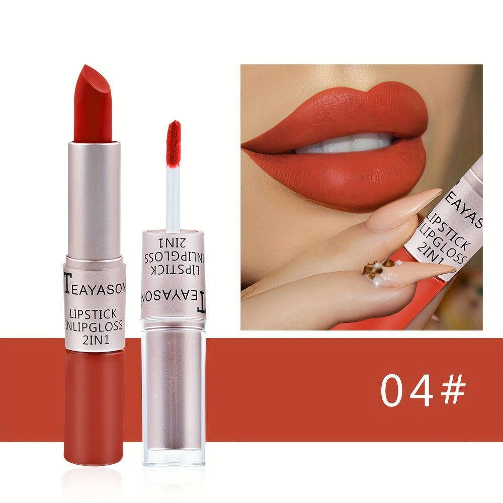 Women’s Dual-Ended Matte Lipstick and Lip Gloss Set Red Nude