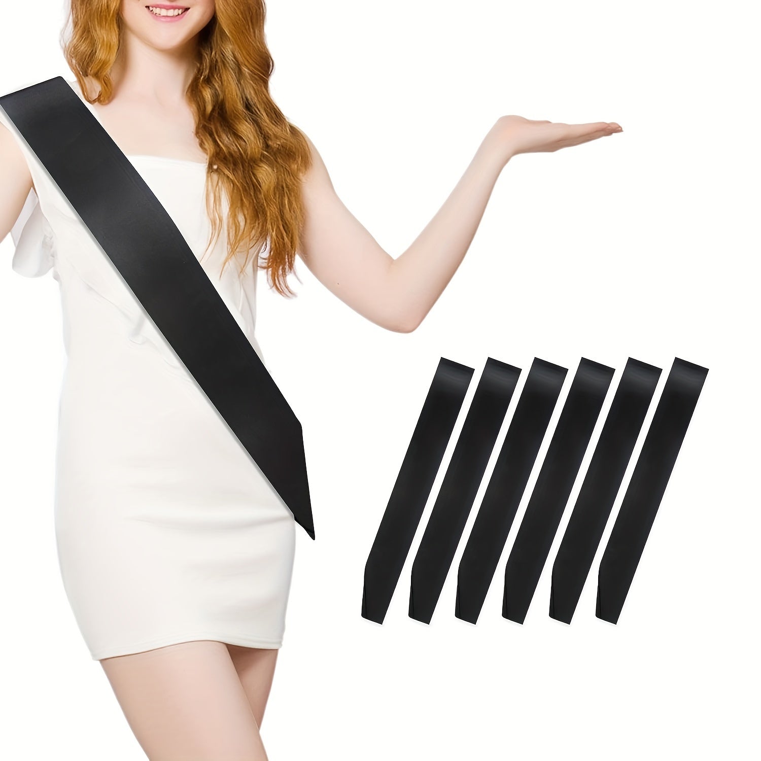 Set of 6 Satin Ribbon Belts for Weddings Birthdays Graduations and DIY Projects in Solid Colors