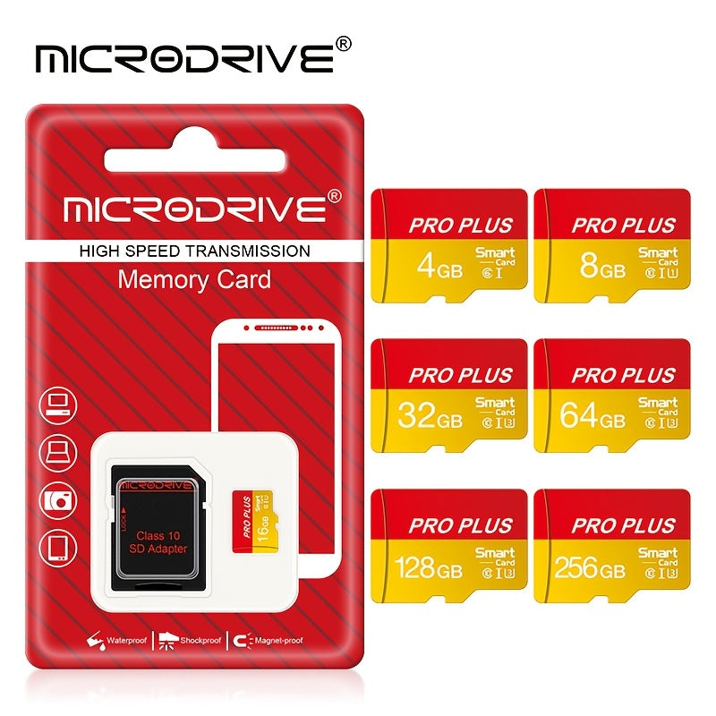 256GB карта MicroSD класса UHS-I 10 U3 для 4K HD с адаптером SD в желтом и красном