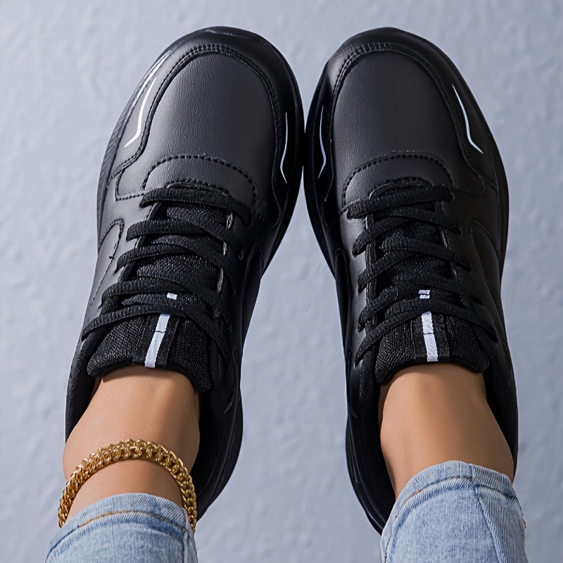 Women’s Black Lace-Up Sneakers Lightweight Casual Outdoor Shoes