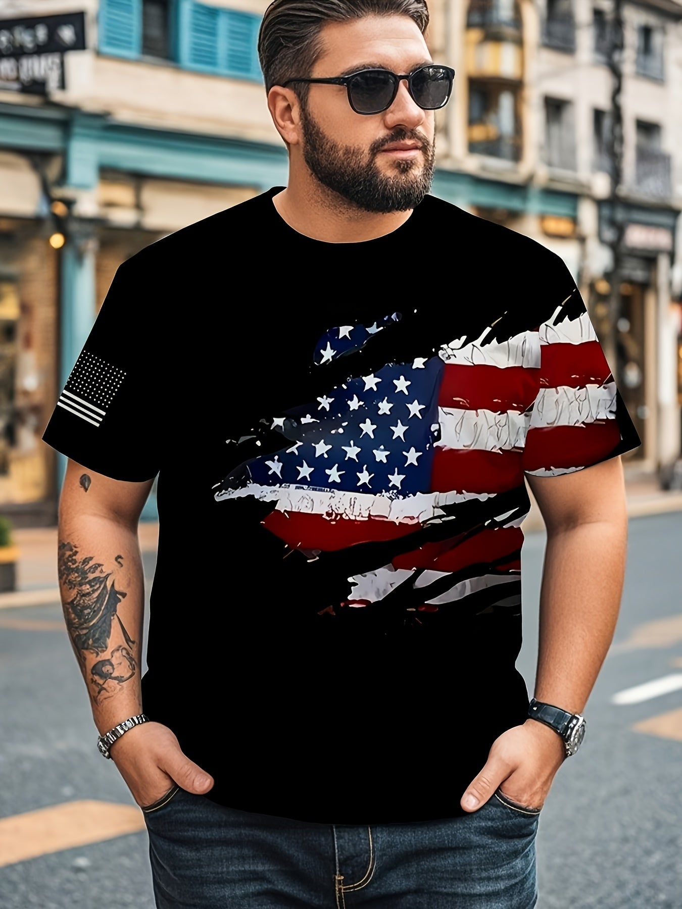 Men's Plus Size USA Print Short Sleeve T-Shirt Polyester Spandex Casual Sports