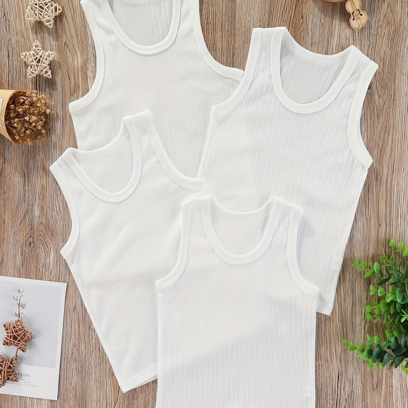 Pack de 4 camisetas de algodón para niños con cuello redondo, tela de punto, ligero estiramiento, deportivas