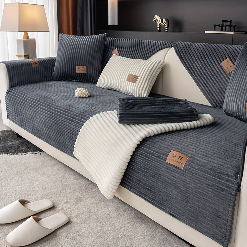 Плюшевый чехол на диван, толстый, теплый, зимний, противоскользящий, современный, дружелюбный к питомцам, для гостиной, спальни, офиса