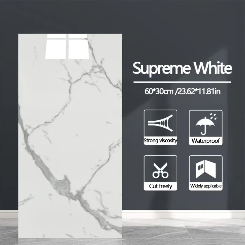 Self-Adhesive Marble Tile Wall Stickers Waterproof Oil-Proof Removable for Kitchen Bathroom Decor