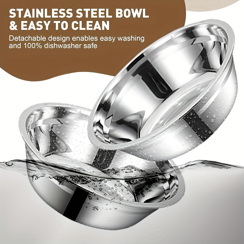 Adjustable Pet Feeder with Bamboo Stand and Stainless Steel Bowls for Small Pets