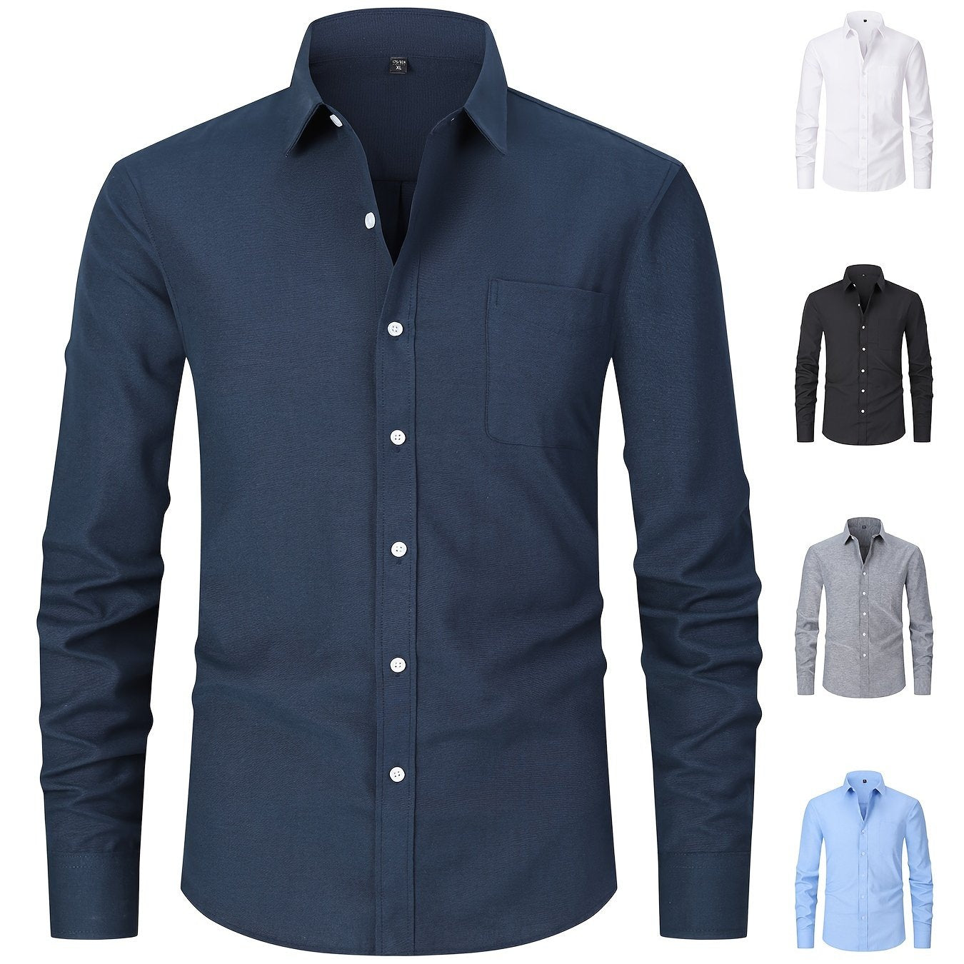 Men's Loose Fit Cotton Blend Oxford Dress Shirt Long Sleeve Solid Color with Front Pocket