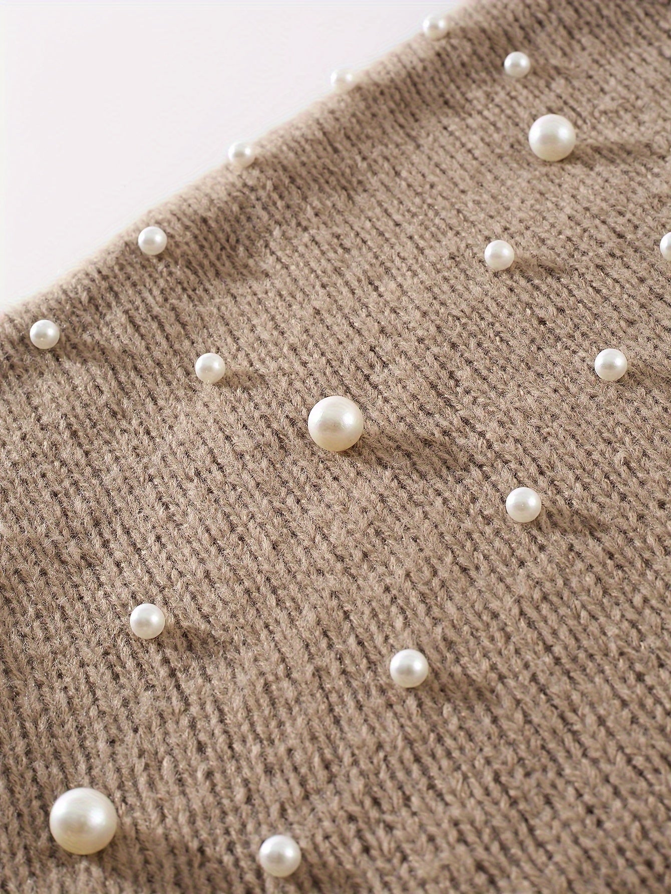 Suéter de punto para mujer talla plus, otoño e invierno, cuello redondo, decoración de perlas