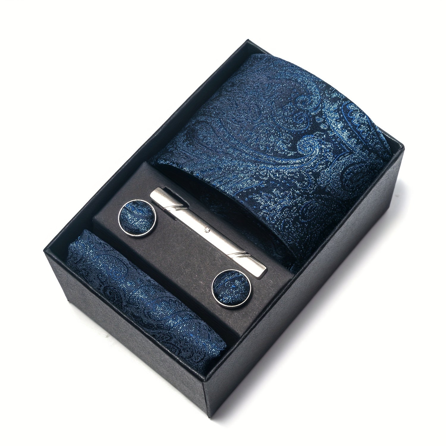 Conjunto de corbata para hombre con pañuelo y gemelos para bodas y regalos, longitud de la corbata 7.5 cm