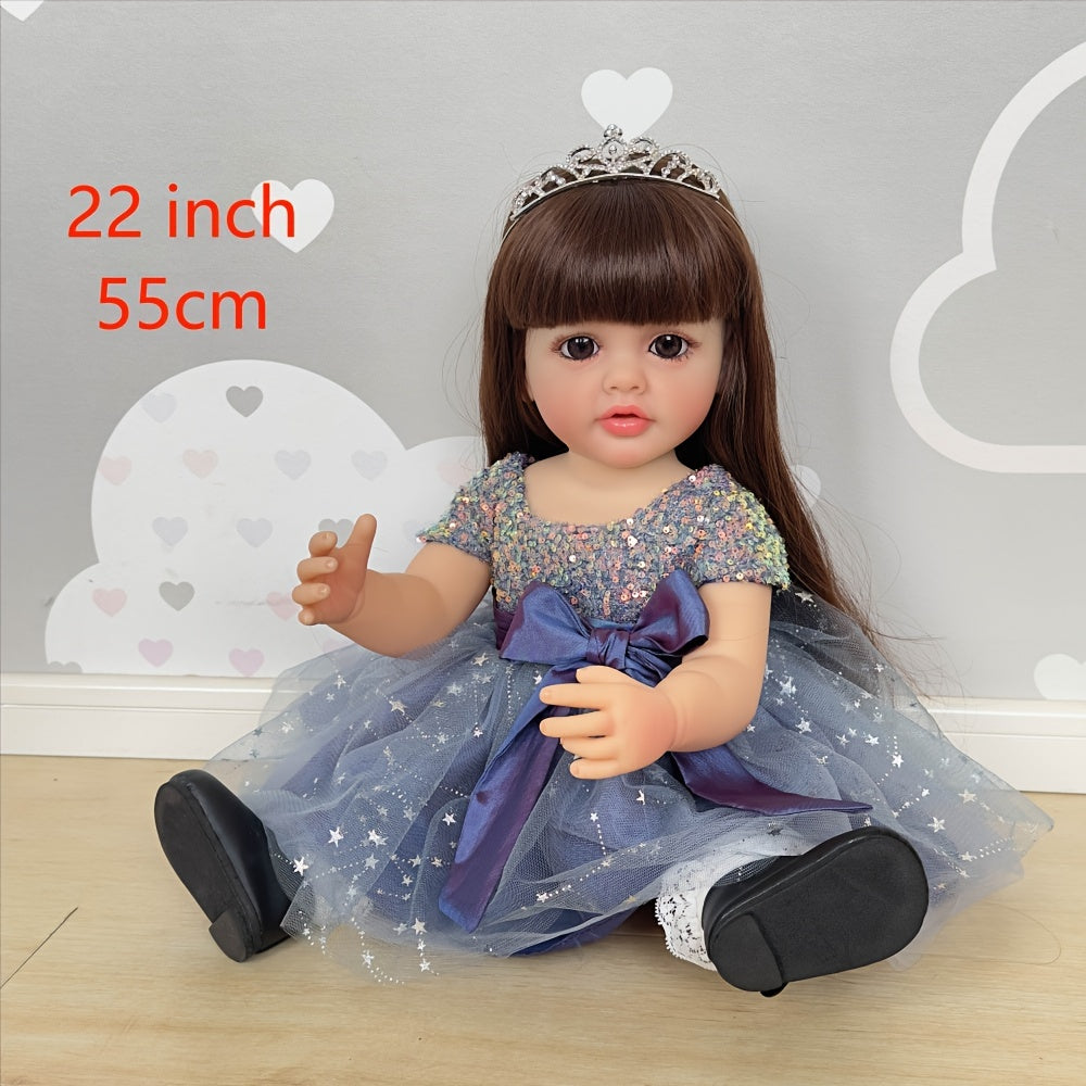 55cm Vinyl Doll with Long Hair Princess Skirt Water-Resistant Wall-Standing Toy for Children
