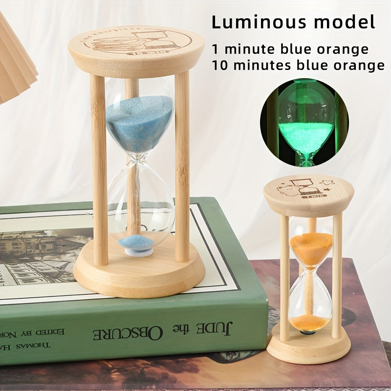 Wooden Sand Timer 1 Minute Glow-in-the-Dark Hourglass 9.4cm Home Decor