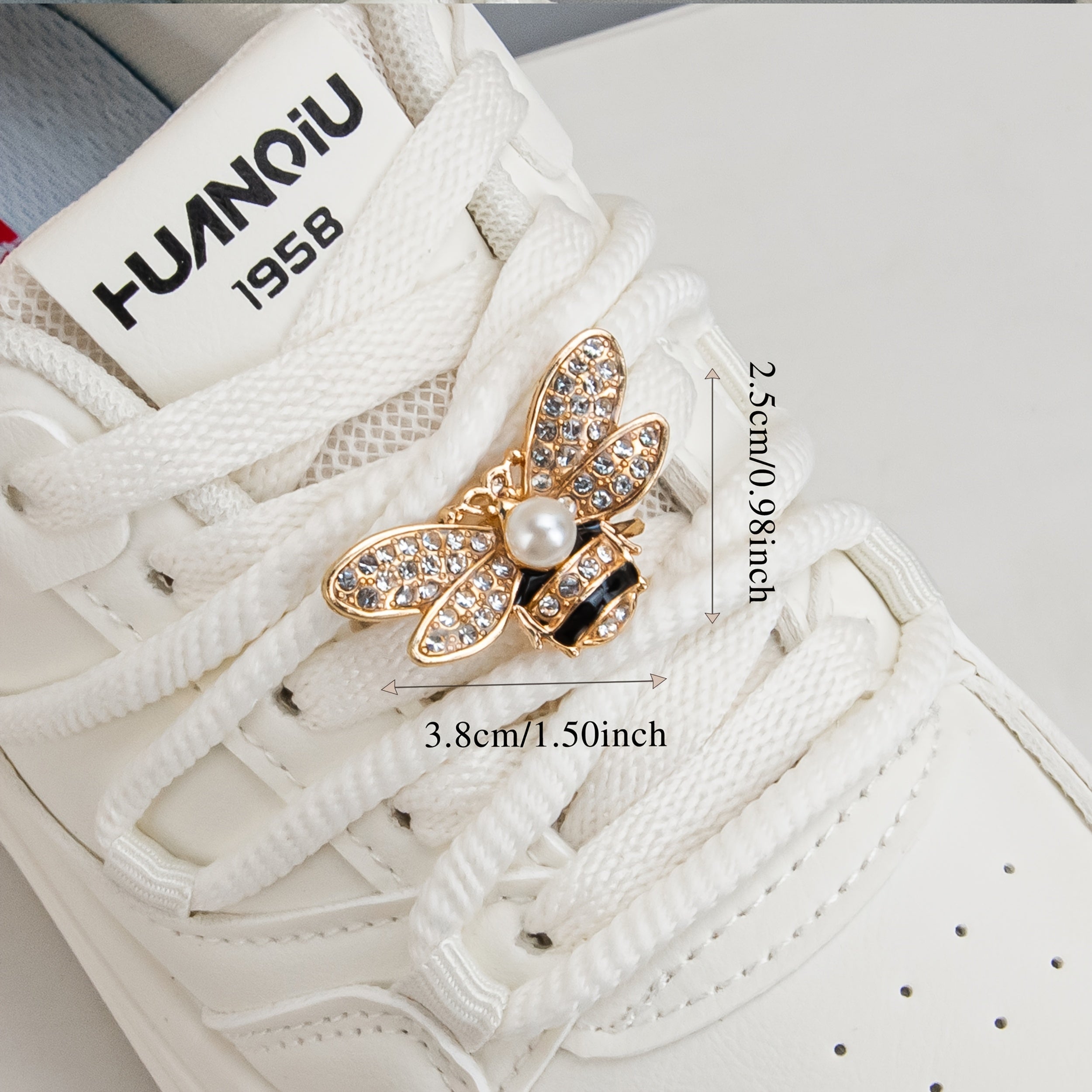 Women's Rhinestone Bee Shoe Charms with Pearl Accents, Removable Wings